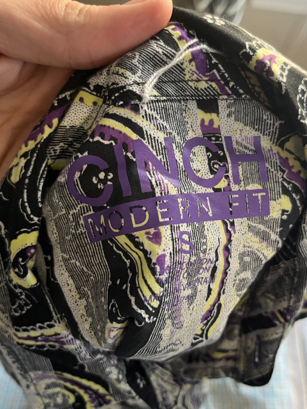 π€ Cinch Menβs Small S White Purple Yellow Modern Fit Long Sleeve Cowboy Shirt - Picture 5 of 5